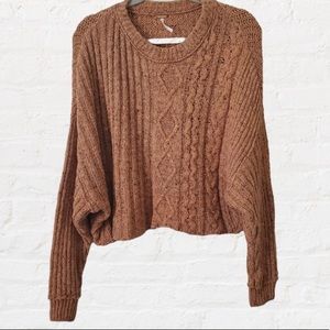Free People On Your Side Cropped Chunky Knit Pullover Sweater Medium